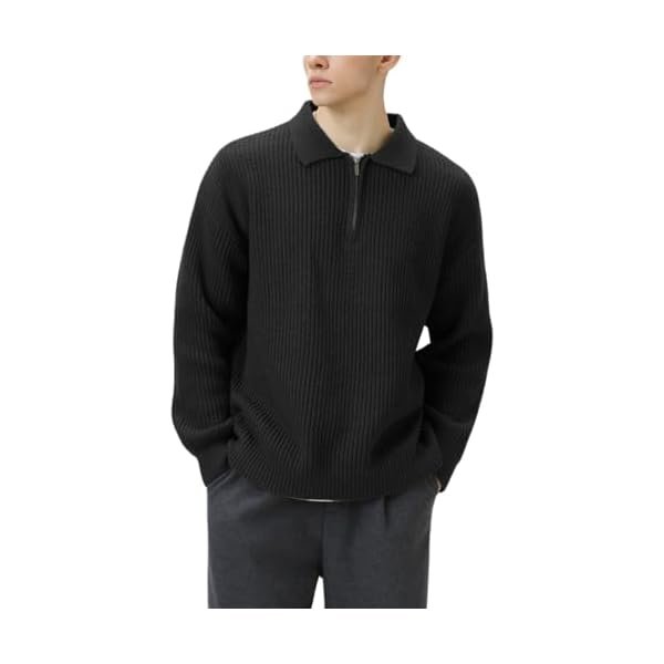 Men Quarter Zip Up Collared Neck Sweater Vintage Aesthetic Chunky Grandpa Grunge Clothes Fall Winter Korean Fashion