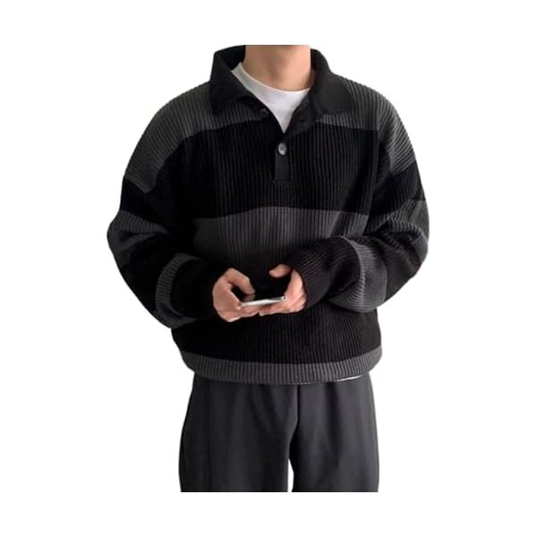 Men Vintage Color Block Striped Knit Sweater Fall Winter Collared Neck Pullover Tops Y2K Alt Emo Grunge Clothes