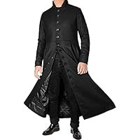 Men's Black Cotton Trench Vintage Gothic Steampunk Long Tailcoat Jacket Halloween Cosplay Costume Outfit