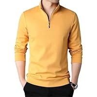 Men’s Long-Sleeve Zipper Polo Shirt Solid Color Casual Korean Style Fashion Top Lightweight