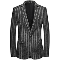 Men's Spring Fall Vertical Stripe Casual Korean One Button Slim Fit Fashion Youth Suit Jacket