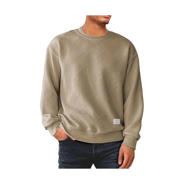 Men's Crewneck Sweatshirts Soild Color Geometric Texture Long Sleeve Casual Pullover Shirt