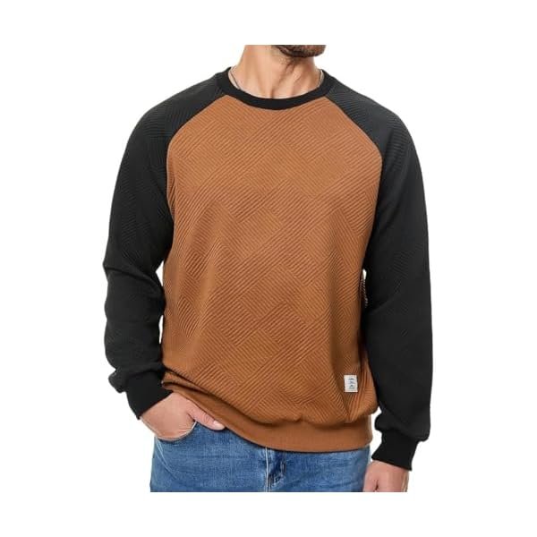 Men's Fall Crewneck Sweatshirts Patchwork Long Sleeve Geometric Texture Casual Pullover Shirt