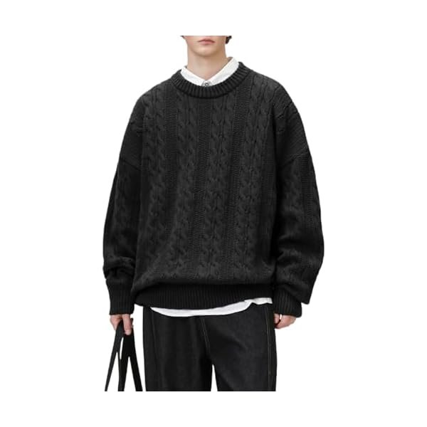 Men's Oversized Cable Knit Sweater Vintage Grandpa Aesthetic Grunge Pullover Tops Fall Winter Y2k Trendy Clothes