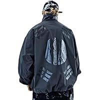 Vintage Taegeukgi Black Reflective High-Neck Windbreaker Jacket