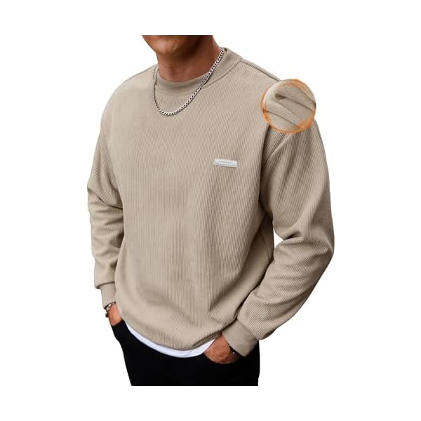 Mens Corduroy Fleece Lined Sweatshirts Thermal Loose fit Casual Long Sleeve Pullover Shirt (S-XXL)