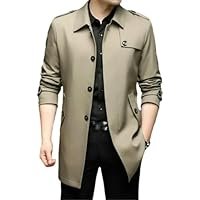 Mens Trench Coat Korean Style Single-Breasted Long Windbreaker Jacket Spring Autumn Lapel Coats