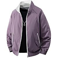 Mens Cotton Feel Jacket Fall Korean Style Stand Collar Trendy Color Block Casual Outerwear for Men