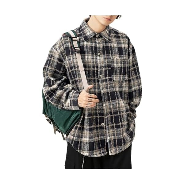 Fall Winter Plaid Flannel Shirts for Men Fashion Retro Button Down Shirts Jacket Y2k Trendy Shackets Korean Tops