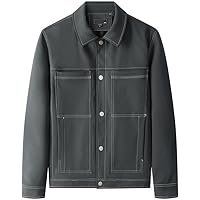 Mens Casual Jacket Multi Pocket Turn Down Collar Workwear Trendy Youth Korean Fashion Outerwear