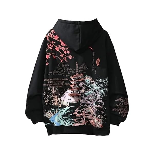 Women Men Aesthetic Japanese Sakura Hoodie, Y2K Anime Harajuku Cloth Korean Hooded Long Sleeve Sweatshirt for Winter Fall