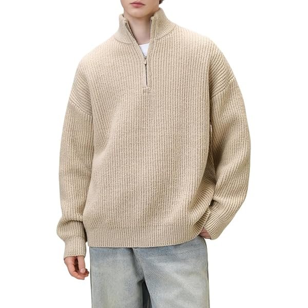2026 Quarter Zip Up Chunky Knit Turtleneck Sweater Fall Winter Grandpa Aesthetic Pullover Tops Trendy Y2k Clothes