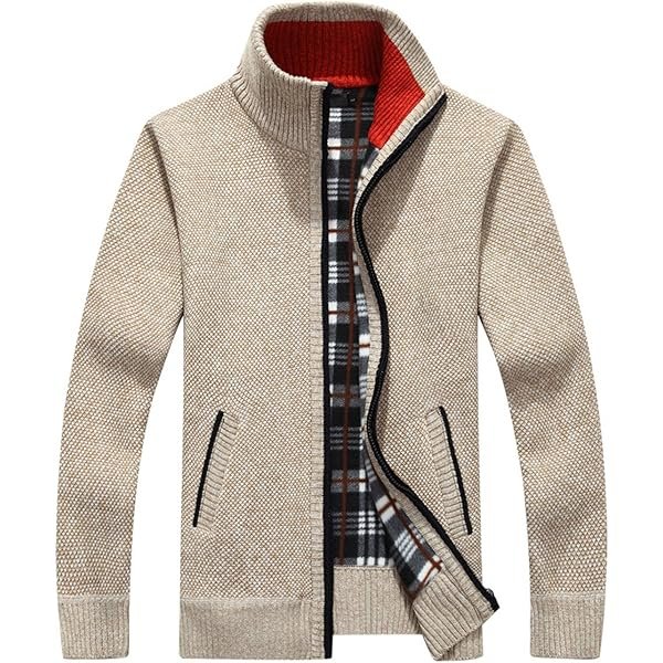 Men's Casual Slim Full Zip Thick Knitted Cardigan Sweaters with Pockets